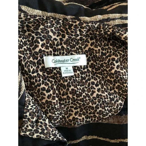 Woman’s Coldwater Creek Striped Brown Jacket M Long Sleeve Open Button Collared - Picture 6 of 9